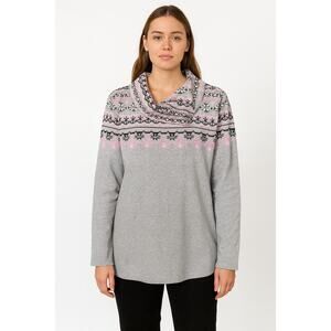 Talbots Button Shoulder Fair Isle Pullover Sweatshirt Cowl Neck Large NWT